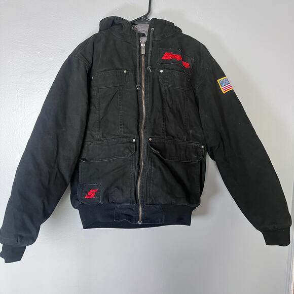Snap-On Tools Jacket Men’s Medium Black Full Zip USA Flag Patch 2014 Workwear - Picture 1 of 16